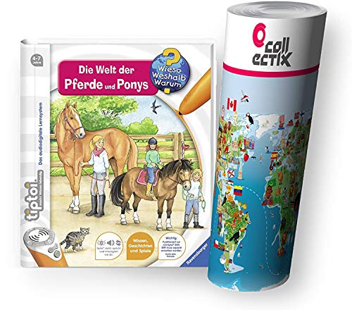 Ravensburger tiptoi Banda De Libro 13 La Welt der Caballos y Ponys + Niños Mapa del mundo - Países, Animales, Continentes