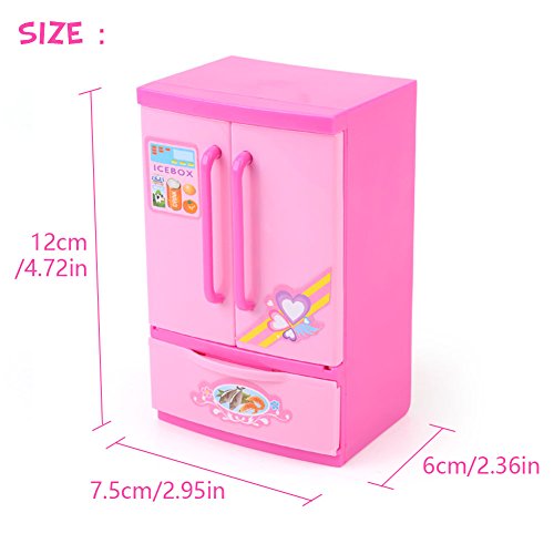 Refrigerador de Cocina Artificial Rosa Mini Frigorífico Refrigerador para Niños con Mom Play Alimentos y Cajón Niños Juego de rol Educativo Juguete de Electrodomésticos