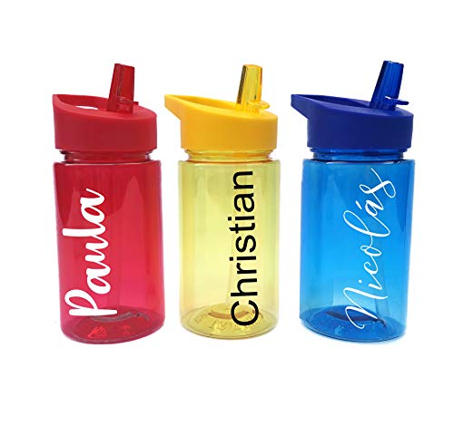 Regalazo.shop Botella Libre de BPA Personalizada con Nombre. 3 Colores: roja, Azul o Amarilla.