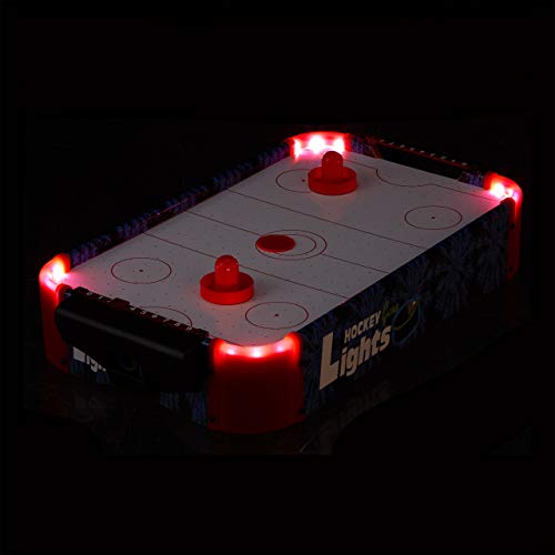 Relaxdays Air Hockey Table, Luz LED, Juego de Mesa, con Ventilador y Mazos, 10 x 31 x 57 cm, DM y Plástico, Multicolor