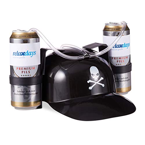 Relaxdays Gorra Cerveza Pirata para Dos Latas, color negro, 13 x 32 x 28 cm (10022790)