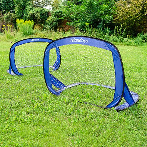 Relaxdays Tor Pop Up 2er 2 porterías de fútbol, Talla 120 x 80 x 80 cm, Color Azul, (10016739)