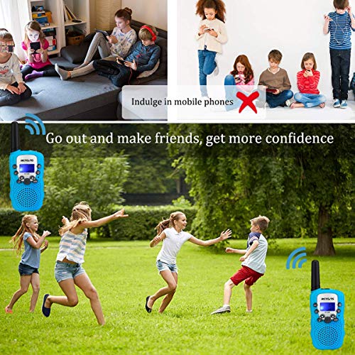 Retevis RT388 Walkie Talkie Niños PMR446 8 Canales LCD Pantalla VOX 10 Tonos de Llamada Bloqueo de Canal Linterna Incorporado Juguete Regalo para Niños (Azul, 1 Par)