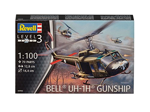 Revell- Bell UH-1H Maqueta Helicóptero Gunship, 10+ Años, Multicolor, 12,8 cm de Largo (04983)
