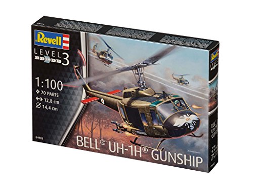 Revell- Bell UH-1H Maqueta Helicóptero Gunship, 10+ Años, Multicolor, 12,8 cm de Largo (04983)