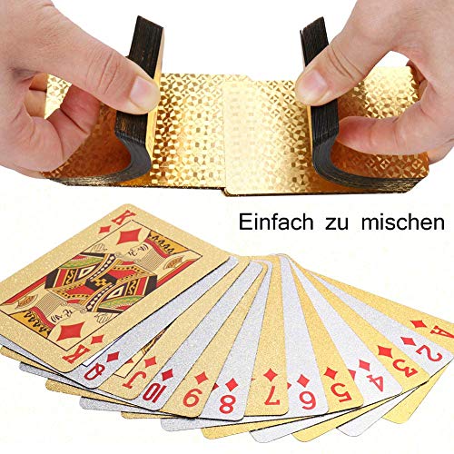 REYOK 2 Sets Plastic Poker Cartas 100% Impermeable Juego de Mesa de Naipes de plástico Resistente a Las lágrimas Oro, Plata