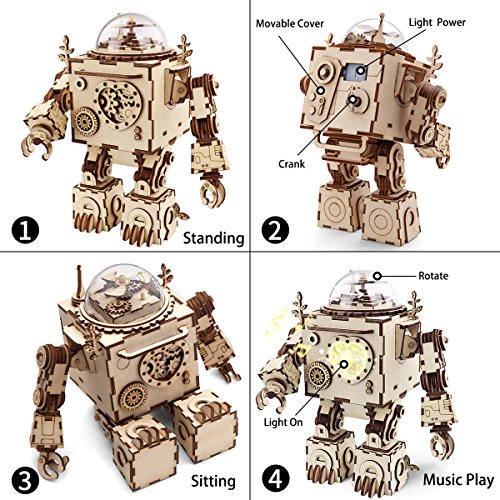Robotime de Corte de láser de Madera de Rompecabezas-DIY Mecanismo de música de Caja de Madera Modelo de construcción de cumpleaños niños y Adultos (Orpheus)