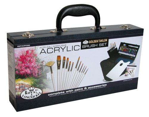 Royal & Langnickel RSET-ACRY2000 - Maletín para pintura acrílica (incluye 12 pinceles de fibra de taklon, puntas variadas)