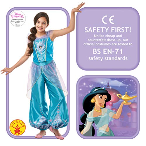 Rubies 640724L Disfraz oficial de princesa de Disney, con gemas de jazmín, para niñas, tamaño grande de 7 a 8 años, altura de 128 cm