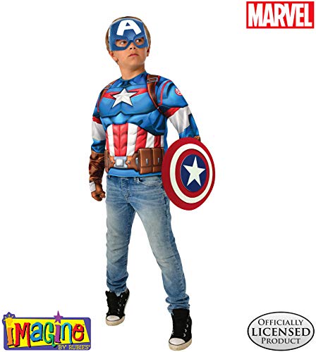 Rubies-Avengers Endgame Captain America Deluxe Costume Top Set Capitan Disfraz, Liso, Color como se Muestra, Normal (G40224)