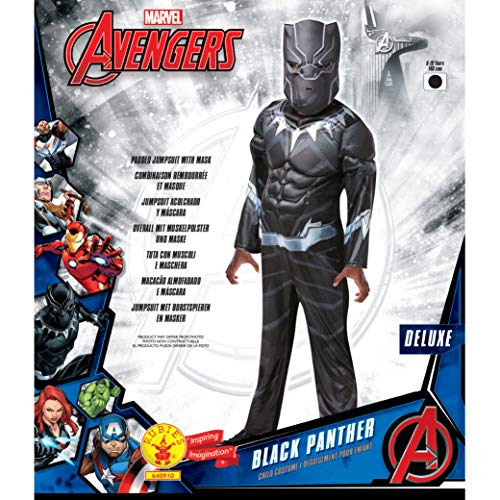 Rubies Disfraz infantil marca S modelo 640908 9–10, de personaje de justiciero de Marvel, pantera negra, fastuoso disfraz para varones, talla única