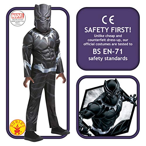 Rubies Disfraz infantil marca S modelo 640908 9–10, de personaje de justiciero de Marvel, pantera negra, fastuoso disfraz para varones, talla única