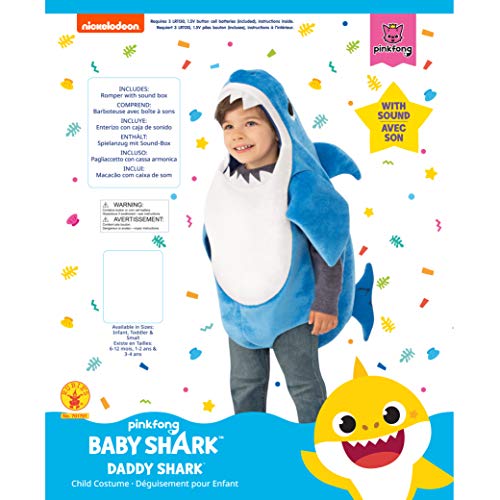 Rubies Disfraz oficial de tiburón de papá para niños, reproduce la melodía de tiburón bebé, talla de niños de 6 meses a 1 año