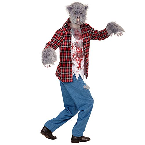 Sangriento Outfit de Hombre Lobo con máscara y Garras/M (ES 50) / Escalofriante Disfraz de Lobo para Adulto/Adecuado para Fiestas temáticas y Fiestas de Terror