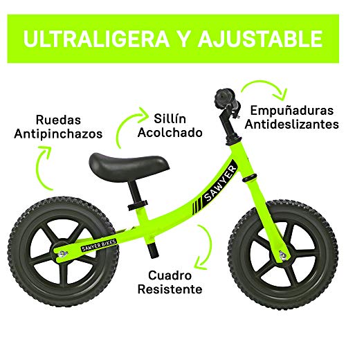 Sawyer - Bicicleta Sin Pedales Ultraligera - Niños 2, 3 y 4 Años (Verde)