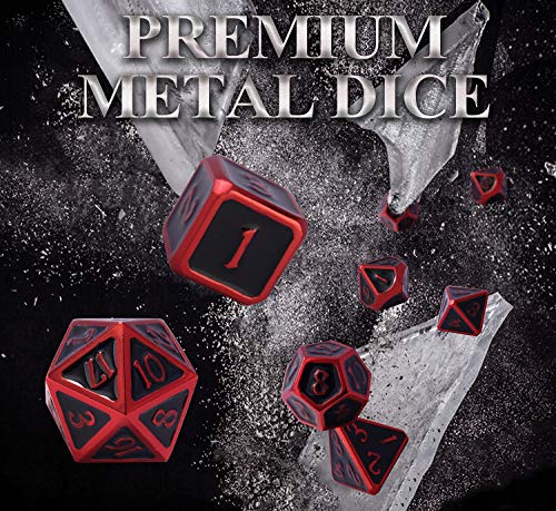 Schleuder Dados de rol DND Dice Set Metal D&D, 7 Piezas Dungeons and Dragons Poliedricos Juego de Dados rol para RPG Dados Gaming D&D Enseñanza de Matemáticas (Dragon - Red & Black)