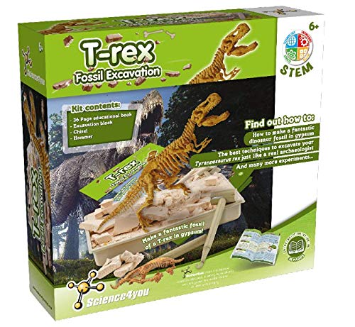 Science4you - T-Rex Excavaciones Fósiles - Juguete Educativo con Dinosaurios, Destruye Bloques con Fósiles, Incluye Libro Educativo y Aprende sobre Paleontología, Manualidades para Niños +6 ãnos
