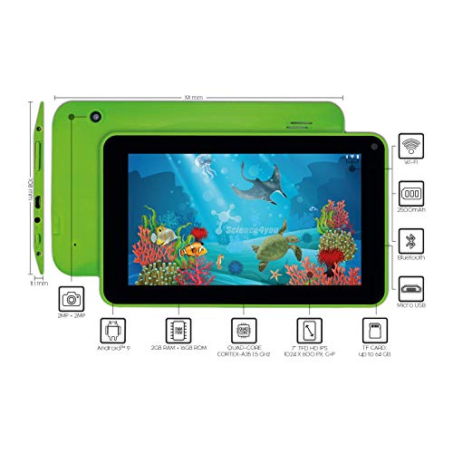 Science4you Tab4you Tablet infantil para Niños con Funda Protetora, Camera 2.0MP 7 Pulgadas para Niños, WiFi 2GB RAM 16GB ROM, SD Card 64GB, Quad-Core, Flash LED
