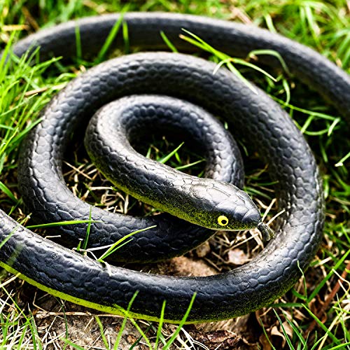 Serpientes de Goma Grandes Serpiente Falso Juguete de Serpiente Mamba Negra para Accesorios de Jardín para Asustar a los Pájaros, Bromas, Decoración de Halloween (Estilo 1,3 Piezas)