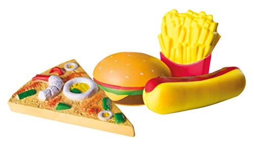 Set de 4 piezas "Squishies" de roba, articulo 98146, estrujacomida „Fast Food“, Pizza, Hot Dog, patatas fritas, hamburguesa, Juego antistress, complemento ideal para tiendas y cocinas roba, multicolor