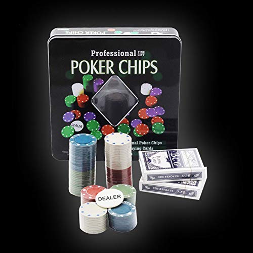 Set de póker con Caja Metalica 4G, Chip 100 fichas +2 Barajas de Cartas+Ficha Dealer.