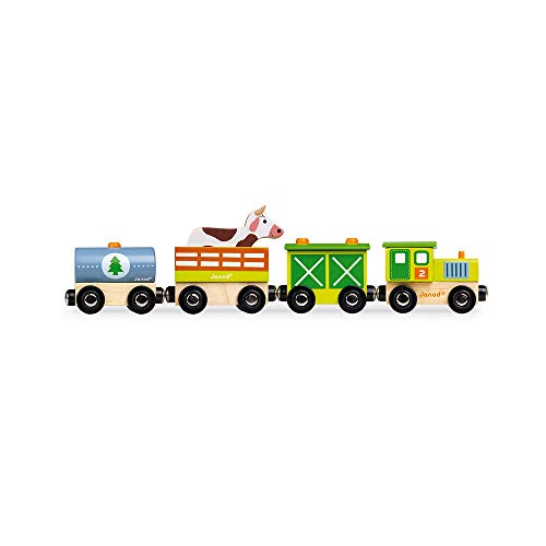 Set Tren de la granja Story - 5 figuritas de madera - Juguete de imaginación - Animales de granja con vehículos - Compatible con los raíles existentes en el mercado - A partir de 3 años