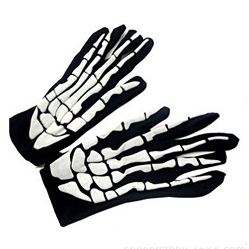 SHOBDW Guantes de esqueleto de Halloween guantes de hueso de huesos de cráneo guantes de dedo niños accesorios de Halloween y fiesta de disfraces de baile de Halloween(Blanco,One Size)