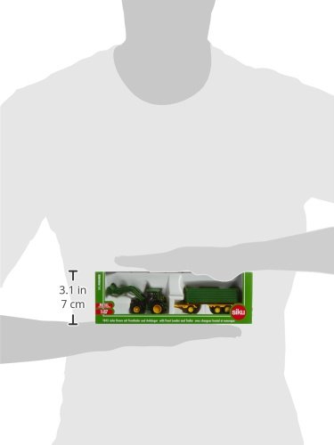 SIKU 1843, Tractor John Deere con cargador frontal y remolque, 1:87, Remolque basculante, Metal/Plástico, Verde