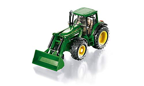 SIKU 3652, Tractor John Deere con cargador frontal, 1:32, Cargador frontal móvil, Cabina desmontable, Metal/Plástico, Verde