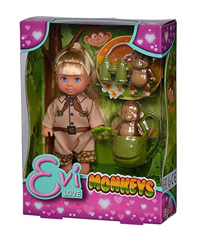 Simba Love Monkeys - Muñeca de expedición con Mochila, prismáticos, Forro y Dos Monos