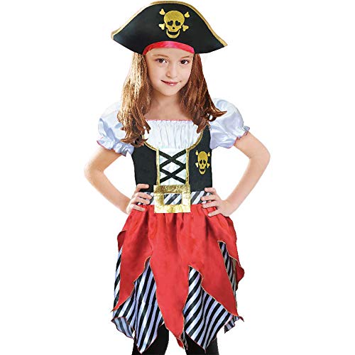 Sincere Party Disfraz de pirata para niñas, princesa bucanera, con sombrero de pirata, talla 5-6 años