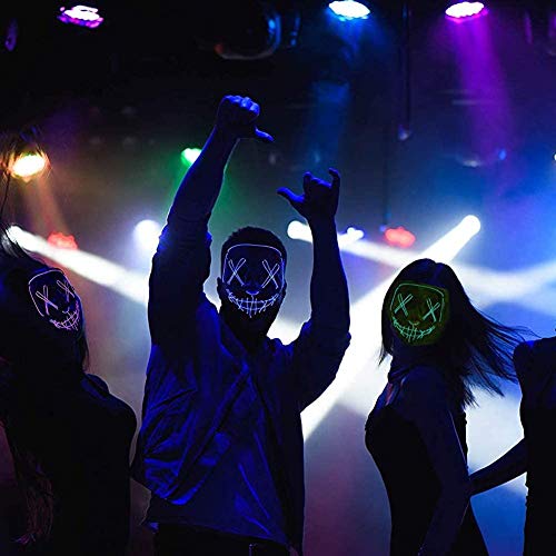 Sinwind LED Mascaras Halloween, LED Máscaras Carnaval, Mascaras Luces LED Neon Luminosas, Máscaras de la Purga, Craneo Esqueleto Mascaras para Cosplay Grimace Festival Fiesta Show(Rojo)