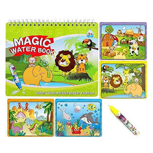 Sipobuy Magic Water Drawing Book Agua Libro para Colorear Doodle con Magic Pen Tablero de Pintura para niños Educación Dibujo Juguete (Animal World)