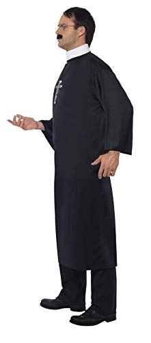 Smiffys-20422L Disfraz de Cura, con túnica Larga y Cuello, Color Negro, L-Tamaño 42"-44" (Smiffy'S 20422L)