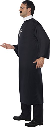 Smiffys-20422L Disfraz de Cura, con túnica Larga y Cuello, Color Negro, L-Tamaño 42"-44" (Smiffy'S 20422L)