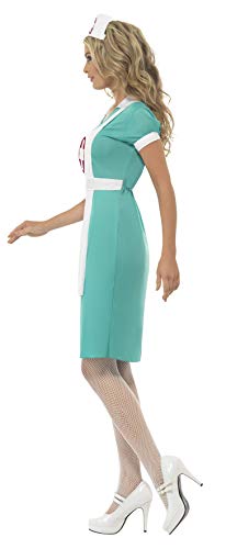 Smiffys-25870s Disfraz de Enfermera de quirófano, con Vestido, Delantal postizo y cofia, Color Verde, S-EU Tamaño 36-38 (Smiffy'S 25870S)