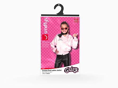 Smiffys-27490L Cantante Licenciado Oficialmente Cazadora de Las Pink Ladies de Grease, Rosa, con Logotipo, Color Rosado, L-Edad 10-12 años (Smiffy'S 27490L)