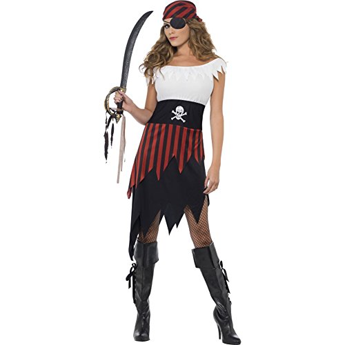 Smiffys-30716L Disfraz de moza pirata, con vestido y adorno para la cabeza, Color negro, L - EU Tamaño 44-46 (Smiffy's 30716L) , color/modelo surtido