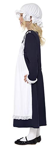 Smiffys-33714M Disfraz de Chica pobre Victoriana, Blanca, con Vestido con Delantal y Gorro de v, Color, M-Edad 7-9 años (Smiffy'S 33714M)