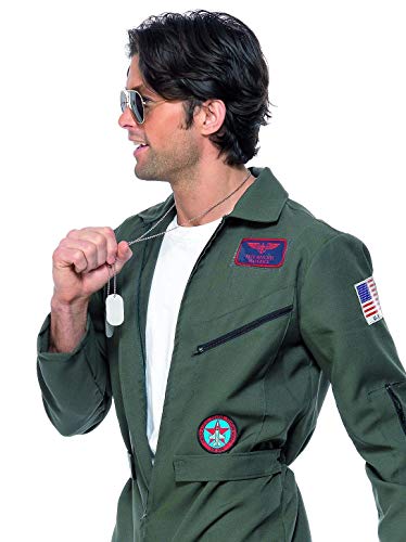 Smiffys-36287XL Licenciado oficialmente Disfraz de Top Gun, con mono, placas de identificación y gafas, color verde, XL-Tamaño 46"-48" (Smiffy's 36287XL) , color/modelo surtido