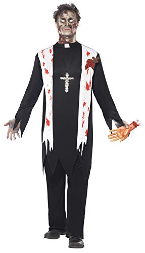 Smiffy's-38878M Halloween Disfraz de Cura Zombi, con Parte de Arriba con Sangre, Herida de látex, Cuello y, Color Negro, M-Tamaño 38"-40" (38878M)