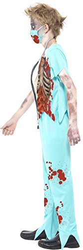 Smiffy's-44032M Sangriento Disfraz de Cirujano Zombi, con Pantalones manchados de Sangre, Parte de ar, Color Azul, M-Edad 7-9 años (44032M)