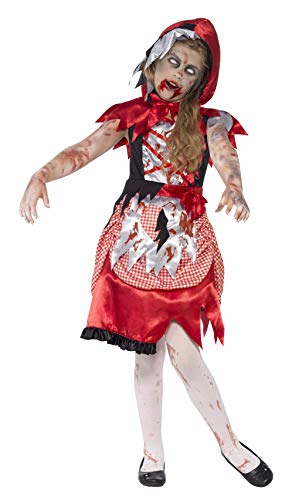 Smiffys-44285m Disfraz de 'Chica de la caperuza' Zombi, con Vestido y Capa con Capucha, Color Rojo, M-Edad 7-9 años (Smiffy'S 44285M)