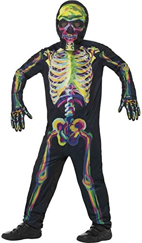 Smiffys-45124M Disfraz de Esqueleto Que Brilla en la Oscuridad, con Traje Entero, m, Multicolor, M-Edad 7-9 años (Smiffy'S 45124M)