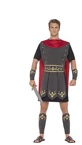 Smiffys Disfraz de gladiador romano, Negro, con túnica, capa incorporada, brazaletes y e