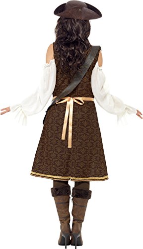 Smiffys- Disfraz de moza Pirata de Alta mar, con Vestido, Pantalones y tahalí, Color marrón, L - EU Tamaño 44-46 (Smiffy'S 26225L)