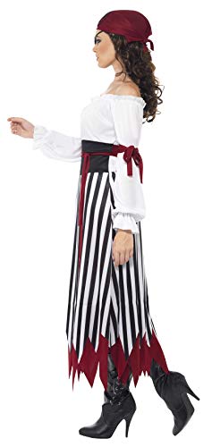 Smiffys Disfraz de Mujer Pirata, Vestido con Tiras para los Brazos, cinturón y Elemento para la Cabeza, Color Negro y Blanco, L-EU Tamaño 44-46 (Smiffy'S 20803L)