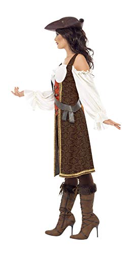 Smiffy's Smiffys-26225S Disfraz de moza pirata de alta mar, con vestido, pantalones y tahalí, color marrón, S-EU Tamaño 36-38 26225S