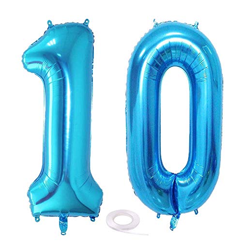 SNOWZAN Globo de 10º cumpleaños, decoración azul niño, número 10, globo gigante de helio número 10, globos con números grandes 10 años, XXL, 10 cumpleaños, para fiesta