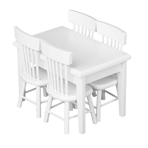 SODIAL(R) 5 piezas Juego de silla mesa modelo Muebles de casa de munecas en miniatura Blanco 1/12